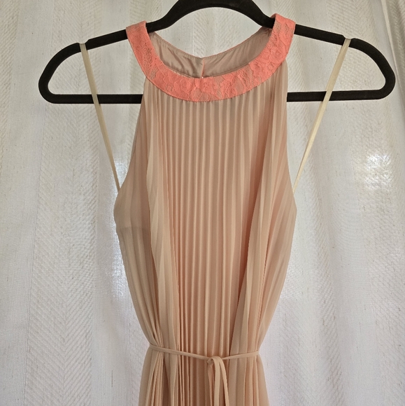 Ted Baker London Pleated Lace Trim Maxi Dress, Peach & Bright Orange - Picture 4 of 9